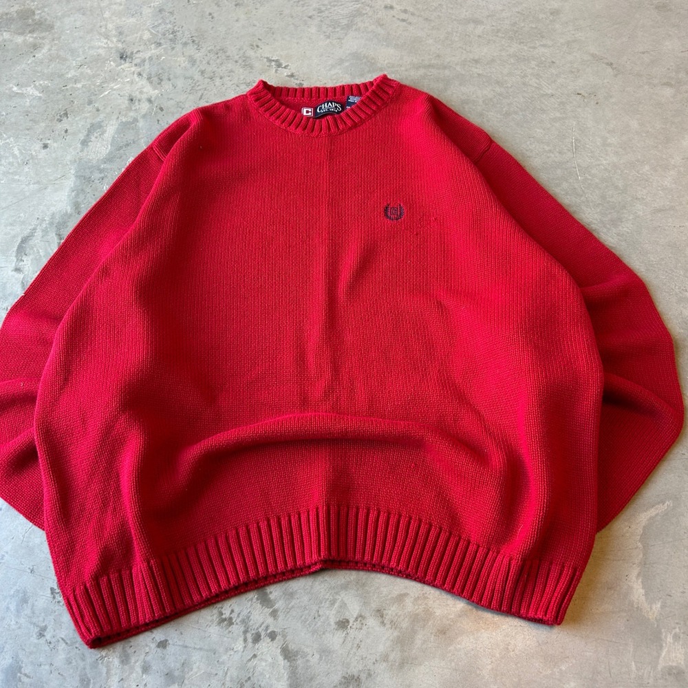 Chaps Mens XXL Red Cotton Knit Crewneck Sweater Embroidered Logo Long Sleeve